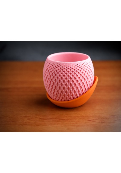 3d Baskı Küre Saksı - Kafes Dokulu İki Parçalı Dekoratif Saksı - Pembe-turuncu Belirtilmemis
