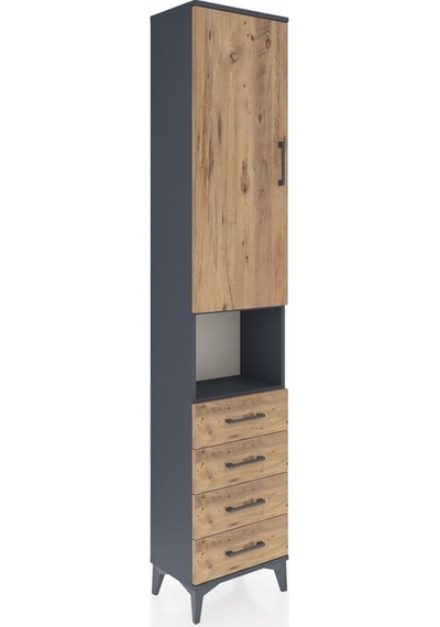 Arges Dolap 3 Raflı 4 Çekmeceli Tek Askılı 44x30x221 Antrasit-çam Antrasit