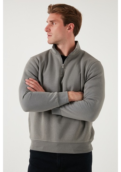 Buratti Pamuklu Regular Fit Yarım Fermuarlı Dik Yaka Erkek Sweat 59052592 Açık Haki