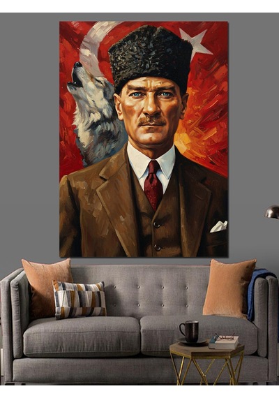 Bozkurt Ve Türk Bayraklı Atatürk Dekoratif Kanvas - Mdf Ahşap Tablo