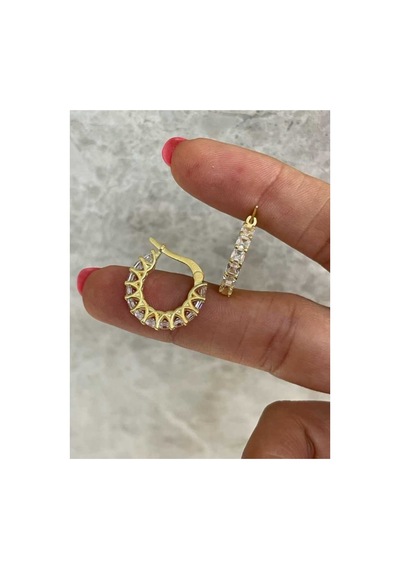 Lunarie 14k Altın Zirkon Taçlı Halka Küpe Modern Kararmaz