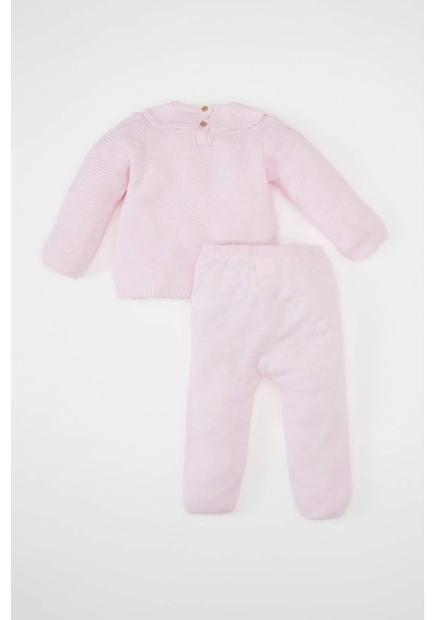 Defacto Kız Bebek 3'lü Takım Bisiklet Yaka Basic Düz Triko Kazak Beli Lastikli Alt Bere C9763A524WNPN688 Pembe
