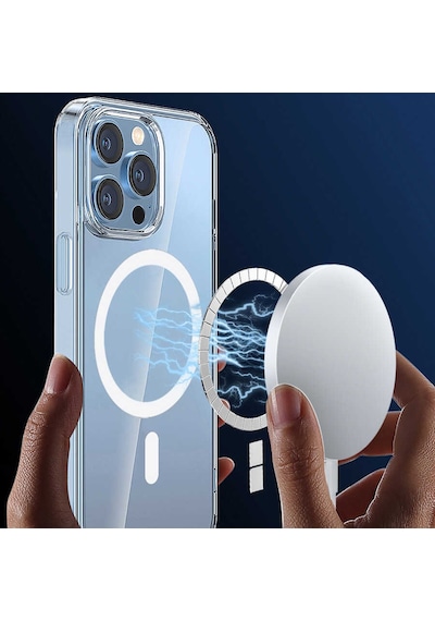 Apple Uyumlu iPhone 13 M-safe Şarj Özellikli Kamera Çıkıntılı Silikon Kılıf Mavi