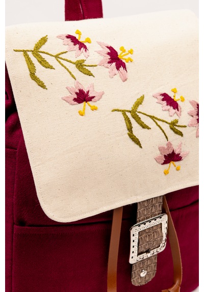 Fabric Craft Bag Sırt Çantası Nakış İşlemeli Kanvas 36x36 Cm Turuncu