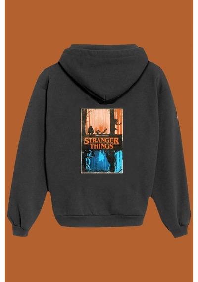 Startmore Unisex Beyaz Stranger Things Baskılı Sweatshirt Siyah