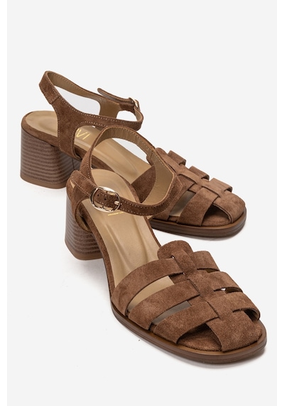 Luvishoes Evora Toprak Süet Hakiki Deri Kadın Kalın Topuklu Sandalet