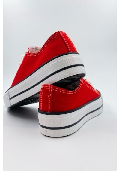 Skywalk Keten Kırmızı Yüksek Taban Sneaker Spor Ayakkabı Kırmızı