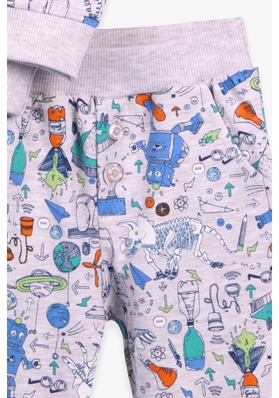 Breeze Erkek Bebek Eşofman Takımı Baskılı Desenli Bej (6 Ay-2 Yaş)