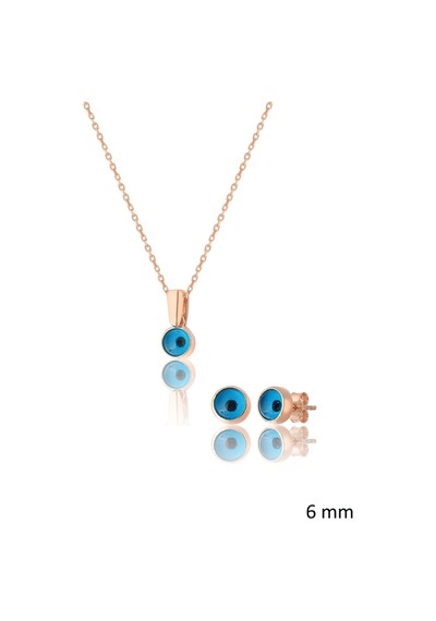 Zanaatsilver 925 Ayar Gümüş Rose Kaplama Nazar Boncuğu Set & Takım