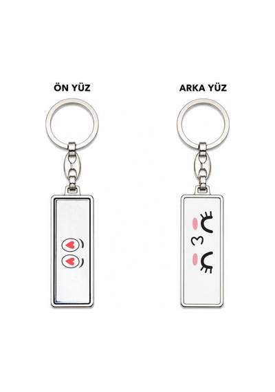 Kalp Emoji Tasarımlı Çift Yüz Baskılı Krom Hediyelik Anahtarlık