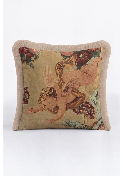 Barok Melek Motifli Saçaklı Yastık Kılıfı - Klasik Vintage Rustik Krem Püsküllü Kırlent Kılıfı Batımı Saks Mavisi Barok Melek Motifli Saçaklı Yastık Kılıfı - Klasik Vintage Rustik Krem Püsküllü Kırlent Kılıfı Batımı Saks Mavisi