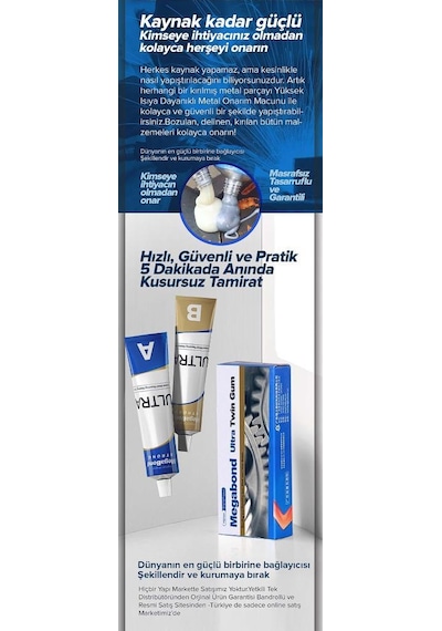 Megabond 2+1 Pk. Çift Karışım Soğuk Kaynak Macun Yapıştırıcı 60Gr