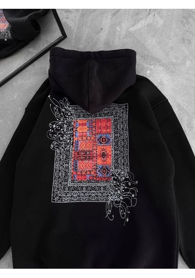 Snakewear Uzun Kol Kapşonlu Ön Ve Arka Baskılı Sweatshirt - Siyah Siyah