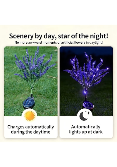 Güneş Enerjili 2 Adet Solar Lavanta Led Bahçe Aydınlatması - Su Geçirmez 1