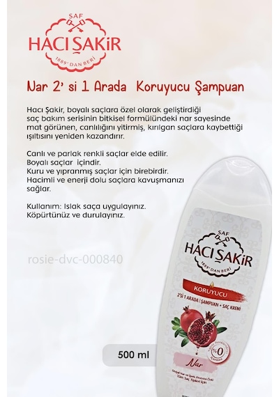 Hacı Şakir Hindistan Cevizi Şampuan 500 Ml, Narlı Şampuan 500 Ml Ve Rosıe
