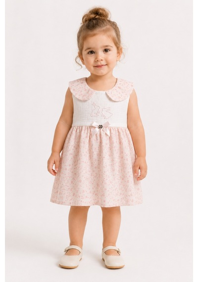 Babyhola Kız Bebek Müslin Sıfır Kol Yazlık Elbise 15234 Somon