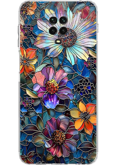 Printify Redmi Note 9 Pro İle Uyumlu Vitray Mücevher Flora Tasarımlı Şeffaf Silikon Kılıf Şeffaf