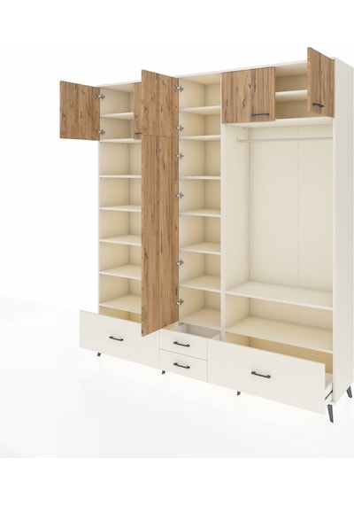 Hyperion Dolap 18 Raflı 4 Çekmeceli Tek Askılı 220x44x243 Aytaşı-çam/aytaşı Atlas Çam/aytası