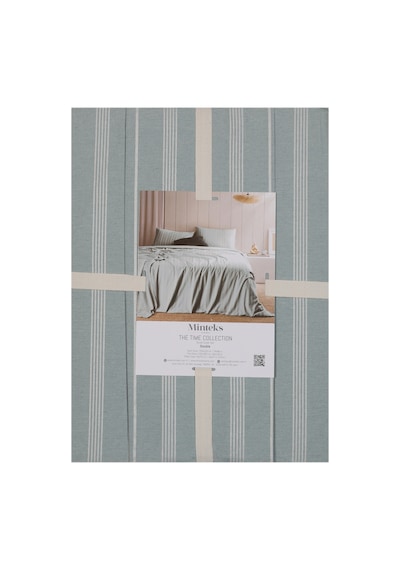 Çift Kişilik Çizgi Desenli Nevresim Takımı Pamuk Polyester Modern Yatak Odası Seti Yeşil