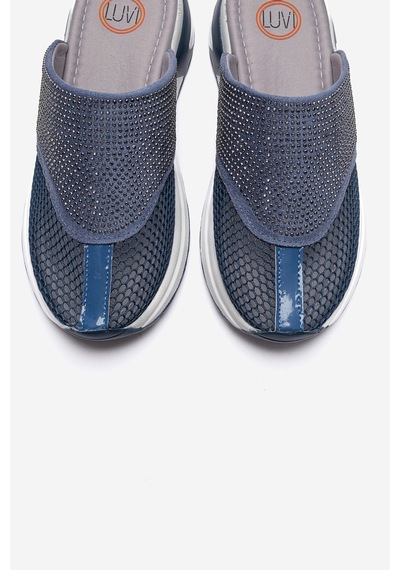 Luvishoes Glea Mavi Taşlı Burnu Kapalı Kadın Terlik