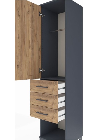 Hyperion Dolap Tek Raflı 3 Çekmeceli Tek Askılı 44x44x195 Antrasit-çam Antrasit