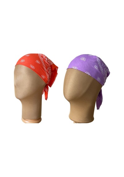Pamuklu Klasik Desen Unisex 2li Bandana Seti Renkli Bandana Etnik Desenli A Kalite Bandana Turuncu - Lila