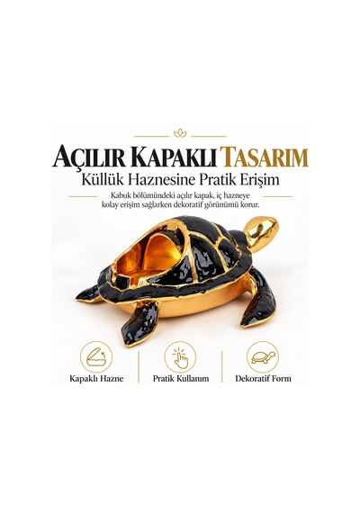 Lüks Alaşım Metal Kaplumbağa Küllük 17cm Kapaklı Para Anahtar Kasesi Tütsülük Dekoratif Biblo Hediye