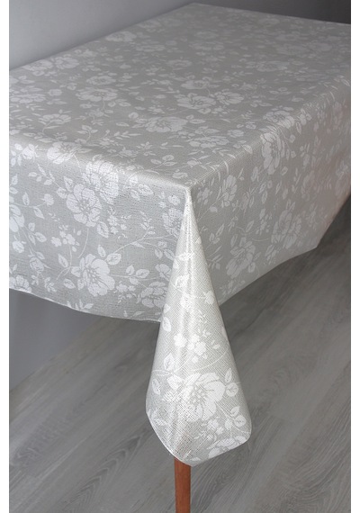 Pvc Şeffaf Kaplama Zemin Kaydırmaz Silinebilir Muşamba Masa Örtüsü Mlssa-çiçekyaprak Gri