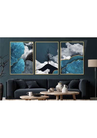 Alüminyum Çerçeveli Gerçek Cama Baskı Sanat Temalı 3'lü Set Cam Tablo 0070