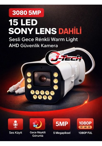 J-tech 5mp Sesli 3080 Renkli Gece Görüşlü 4 Lü 500gb Akıllı Güvenlik Kamera Seti Yüz Ve Araç Tanım