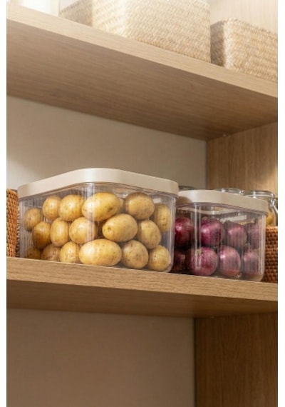 2'li 12 Lt Multibox Vizon Kayar Kapaklı Saklama Kabı & Erzak Kabı & Patates Soğan Kovası Beyaz
