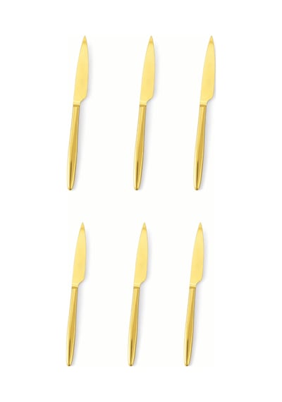6'lı Gold Paslanmaz Çelik Yemek Bıçağı Parlak Altın Renk Modern Yemek Bıçağı Altın