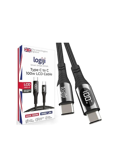 100w Type-c To Type-c Dijital Led Ekranlı Göstergeli Hızlı Şarj Kablosu E-mark Çipli, Dayanıklı Örgülü, 1.2m, Usb-c Pd 3.0, İphone 15 16,17 Xiaomi Telefon, Macbook Tablet İle Uyumlu