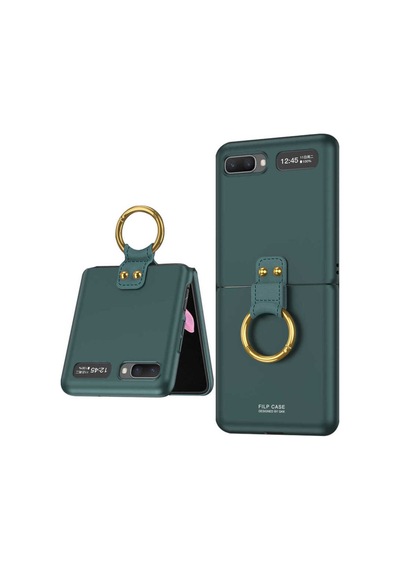 Samsung Uyumlu Galaxy Z Flip Kılıf Zore Flip Ring Kıpta Kapak Koyu Yeşil