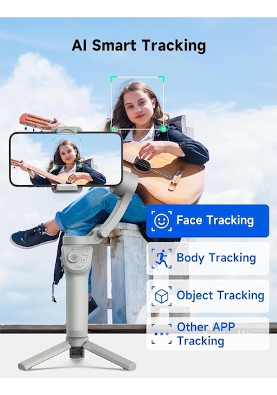 Telefon Sabitleyici Selfie Gimbal - 3 Eksenli Sabitleyici Yapı, Led Işıklı Tasarım, Selfie Çekimi, Otomatik Yüz T Diğer