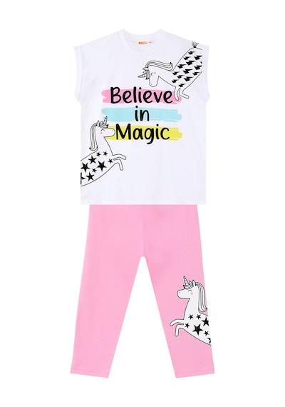 Denokids Believe in Magic Kız Çocuk Yazlık T-Shirt Tayt Takım