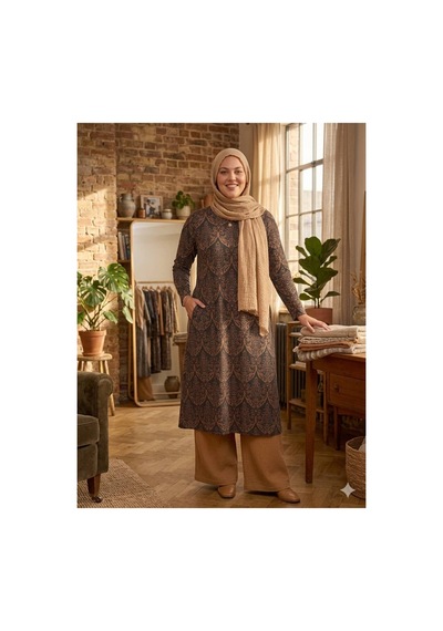 Maşuka Büyük Beden Şal Desenli Şık Ve Rahat Viskon Kumaş Kadın Elbise Koyu Lacivert - Karamel Koyu Lacivert - Karamel Maşuka Büyük Beden Şal Desenli Şık Ve Rahat Viskon Kumaş Kadın Elbise Koyu Lacivert - Karamel Koyu Lacivert - Karamel