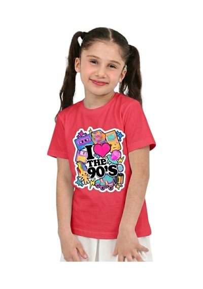 Erdem Kıds Unisex 90'lar Temalı Baskılı Pamuklu Basic T-shirt Kırmızı Kırmızı