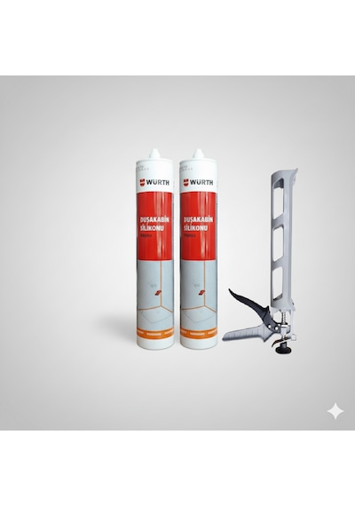 Würth Duşakabin Silikonu Beyaz Su Geçirmez Ve Sızdırmaz 310 Ml 2 Adet + Silikon Tabancası Beyaz