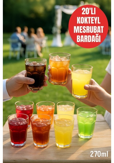 Düğün & Davet İçin 270 Ml Plastik Bardak 20 Adet
