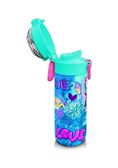 Coral High Kids Lavanta Su Yeşili Grafiti Desenli Pipetli Ve Direkt İçim Çelik Termos 500 Ml 31971 Lacivert Gül
