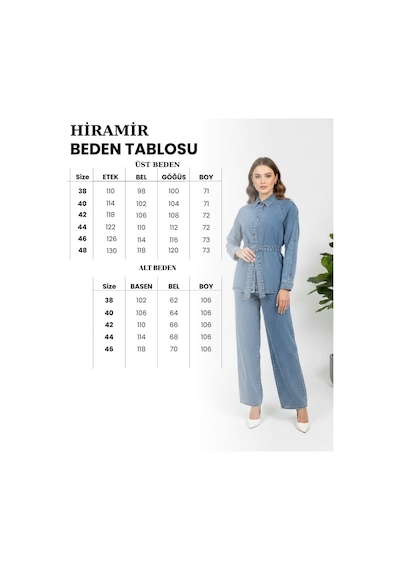 Hiramir Kadın Modern Kesim Kuşaklı Denim Takım Yz2601 Mavi