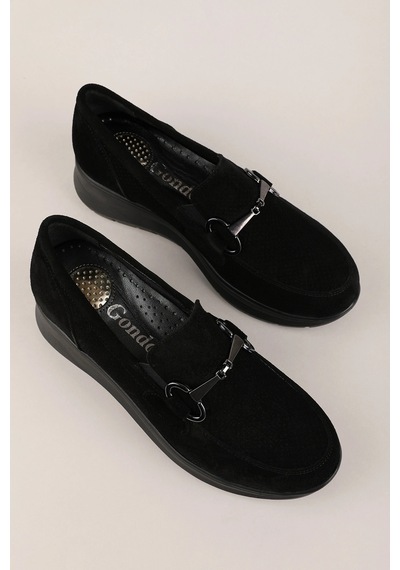 Hakiki Deri Kadın Günlük Rahat Konforlu Günlük Ayakkabı Elnr.5830 Siyah Süet