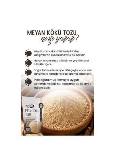 Meyan Kökü Tozu 250 Gr İnce Öğütülmüş Meyan Kökü, Glycyrrhiza Glabra, Aromatik Bitkisel Toz