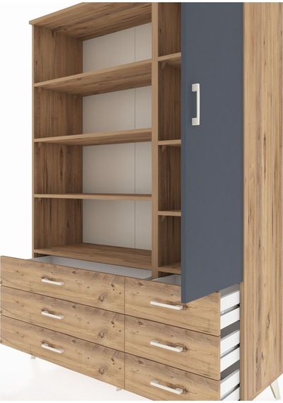 Hyperion Dolap 8 Raflı 6 Çekmeceli Tek Kapaklı 132x44x195 Çam-antrasit/çam Antrasıt/atlas Çam Hyperion Dolap 8 Raflı 6 Çekmeceli Tek Kapaklı 132x44x195 Çam-antrasit/çam Antrasıt/atlas Çam