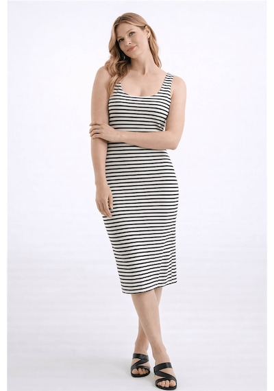 Fashion Friends Kare Yaka Midi Ekru Kadın Elbise 26y0299k1