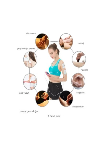 Akıllı Masaj Aleti Tens Ems Kas Stimülatörü 8 Modlu Dijital Masaj Cihazı Bel Boyun Sırt Ağrı Gid