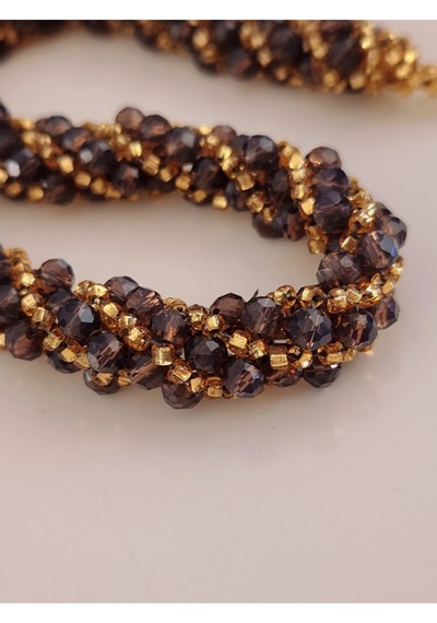 Eva Takı Etnik Bohem Sarmal Dönmeli Model Kristal Sarı Gold Boncuk Kolye Gümüş