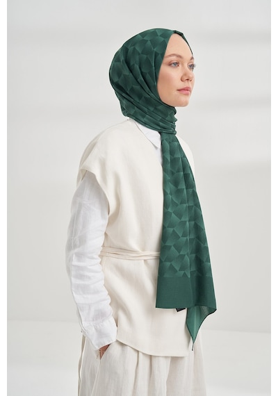 Armanda Cotton Monogram Geometrik Desen Şal 3120 Zümrüt Yeşili