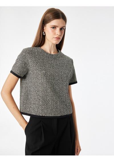 Koton Slim Fit Bisiklet Yaka Kısa Kollu Tüvit Tişört Siyah Desenli 7wak50089ek